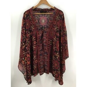 Colleen Lopez Boho Sheer Top Kimono Sleeve Festival Duster Womens XL Flowy BB09